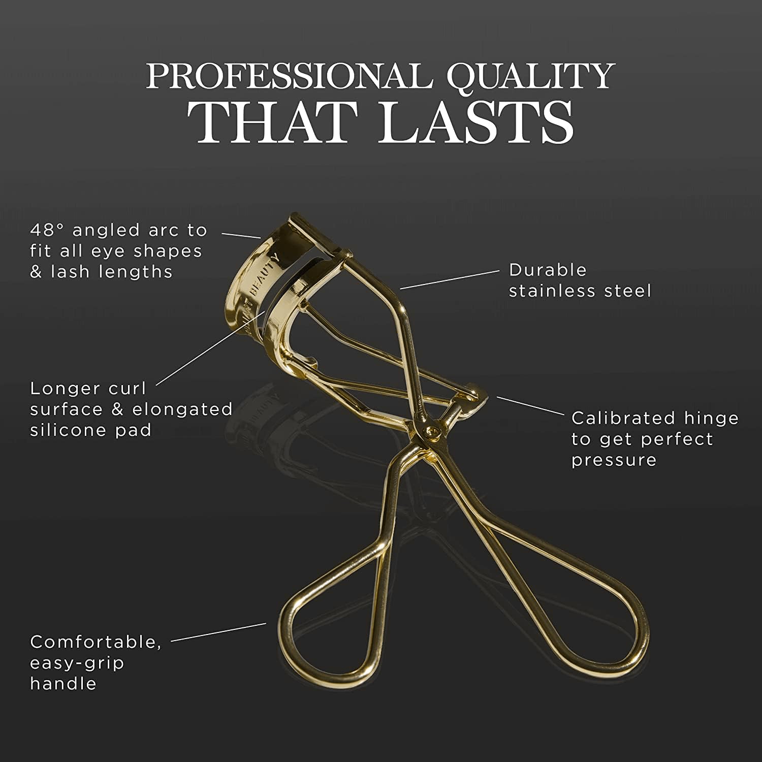 Brilliant Beauty Eyelash Curler - Satin Bag & Refill Pads, Gold