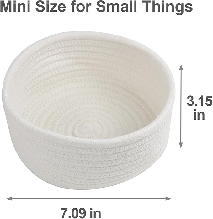 Small Basket, Set of 3 Small Woven Baskets, Cotton Rope Baskets for Organizing, Cute Mini Tiny Baskets for Nursery, Decorative Boho Round Storage Basket Bathroom Organization Bin