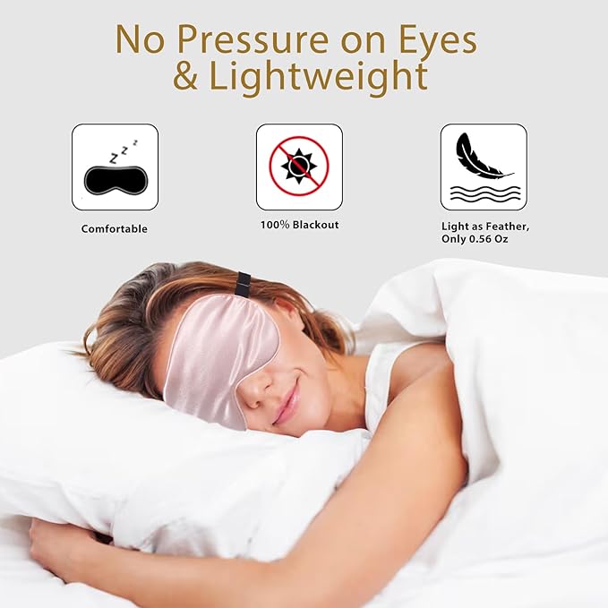 JroyJoy Silk Sleep Masks for Sleep, 4 Pack Super Soft Sleep Mask for Women & Men, 100% Blackout, Zero Eye Pressure, Blindfold with Adjustable Strap, Travel Eye Covers (Black, Pink, Blue, Grey)