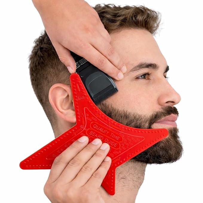 Quality Time Beard Guide Max – DIY Multi-Style Beard Shaving Template with Anti-Slip Grip, Hair Anchors, Built-In Fine Comb for Precise Beard Alignment, and Professional-Quality Lines, Made in USA