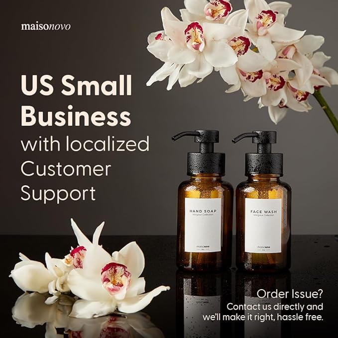 MaisoNovo Glass Foaming Soap Dispenser 14 Oz | Glass Bottles Pumps x 2 Amber