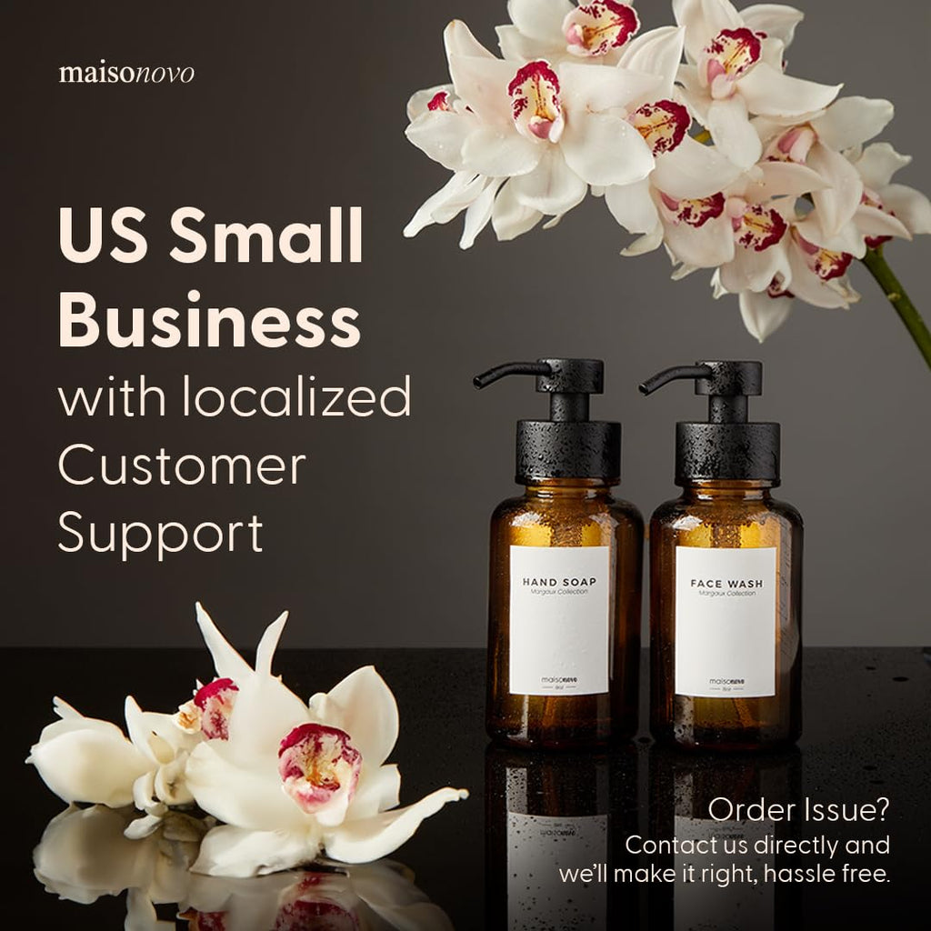 MaisoNovo Glass Foaming Soap Dispenser 14 Oz | Glass Bottles Pumps x 2 Black