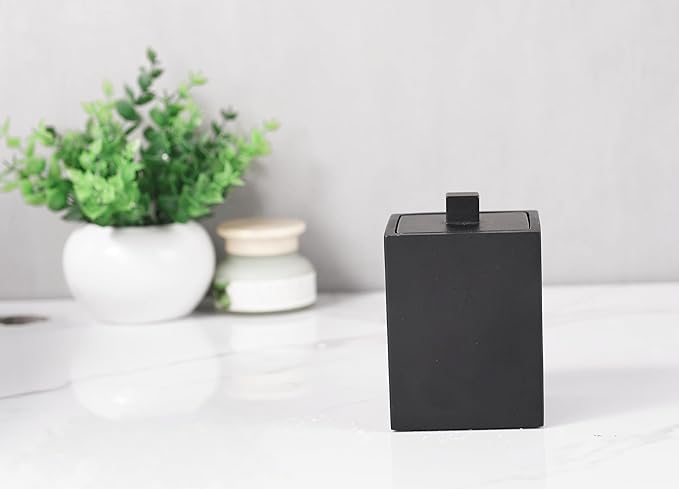 Joitsvia Resin Square Canister with Lid, Bathroom Qtip Holder, Cosmetics Makeup Accessories Storage for Makeup Sponge Bath Salts Storage Christmas Birthday Anniversary, Matte Black