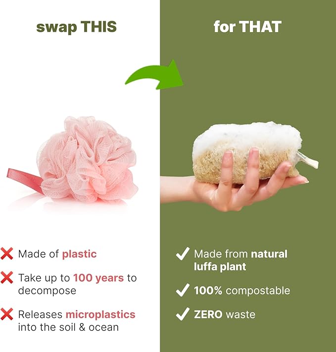 Natural Loofah Sponge Set (4-Pack) | Shower Loofah Exfoliating Body Scrubber for Women & Men | Multi-Use Sponge for Shower, Spa, Kitchen, Pet | 100% Natural, Dye-Free, Eco-Friendly