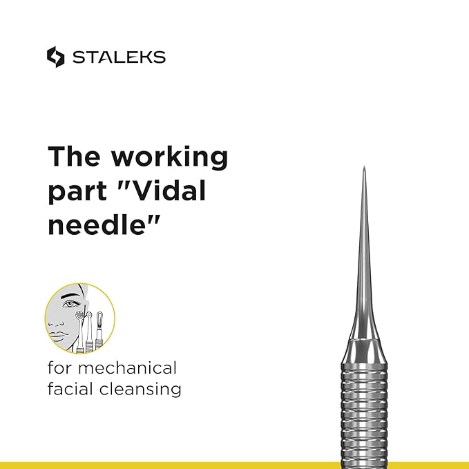 Staleks Pro Cosmetology Double-Ended Tool Expert 20 Type 4 – Uno Spoon & Vidal Needle – Stainless Steel Blackhead Remover – Pimple Extractor Tool