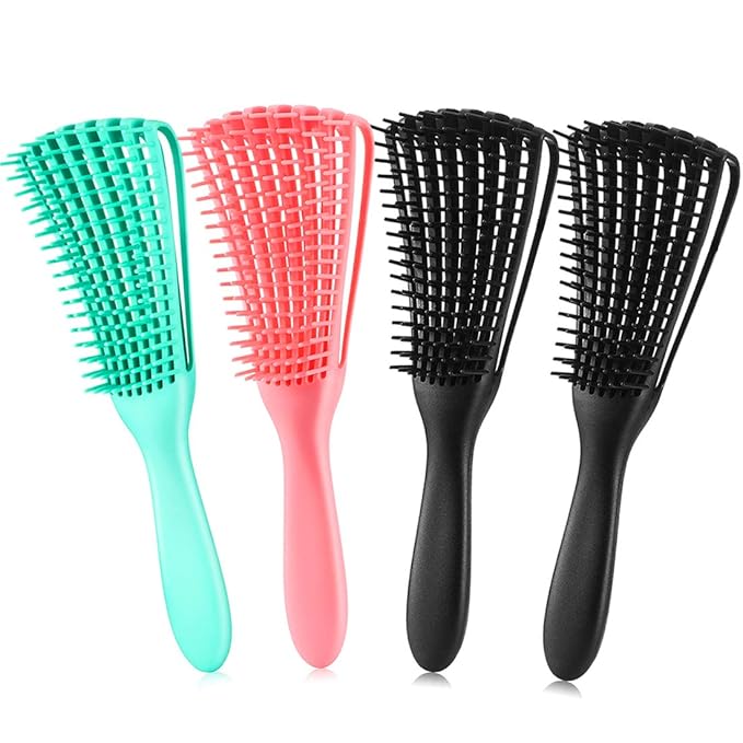 A.DASHER Hair Brush for Afro American/African Textured 3a to 4c Hair, Detangling Brush for Women's Knots, Wet/Dry/Oil/Thick/Long Hair, 4 pcs (Black+3 pcs)