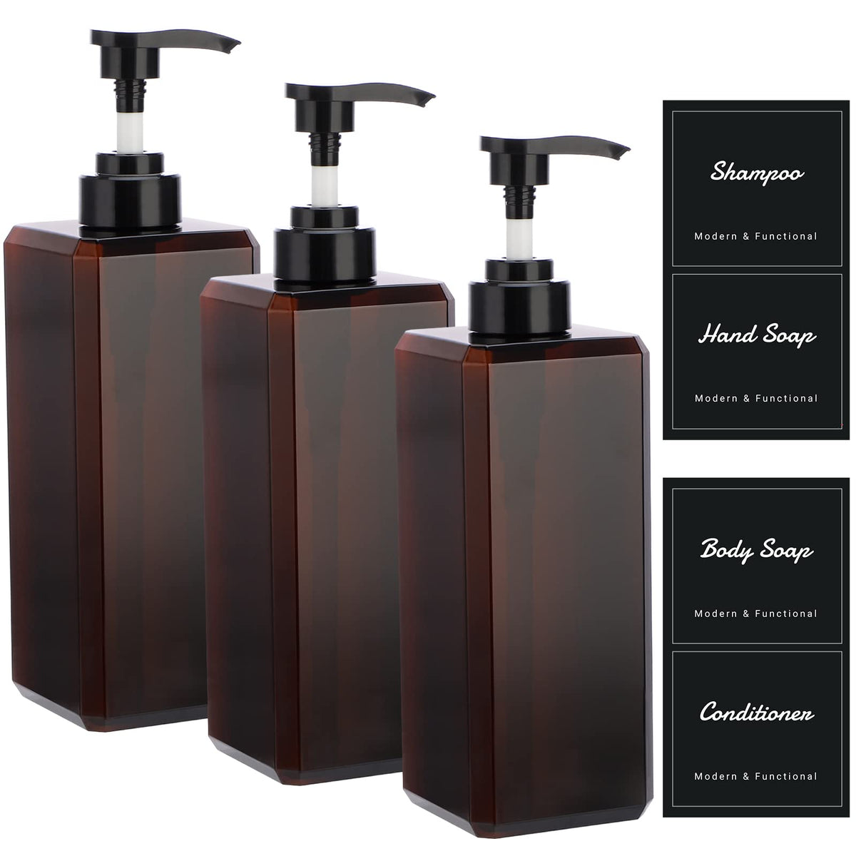 Suream 9.5oz Refillable Pump Press Bottles, Plastic Shampoo and Conditioner Dispenser, 280ml Reuable Cosmetic Empty Bottle, Bathroom Countertop Shower Dispensers for Body Wash, Hand Sanitizer, 3Pack