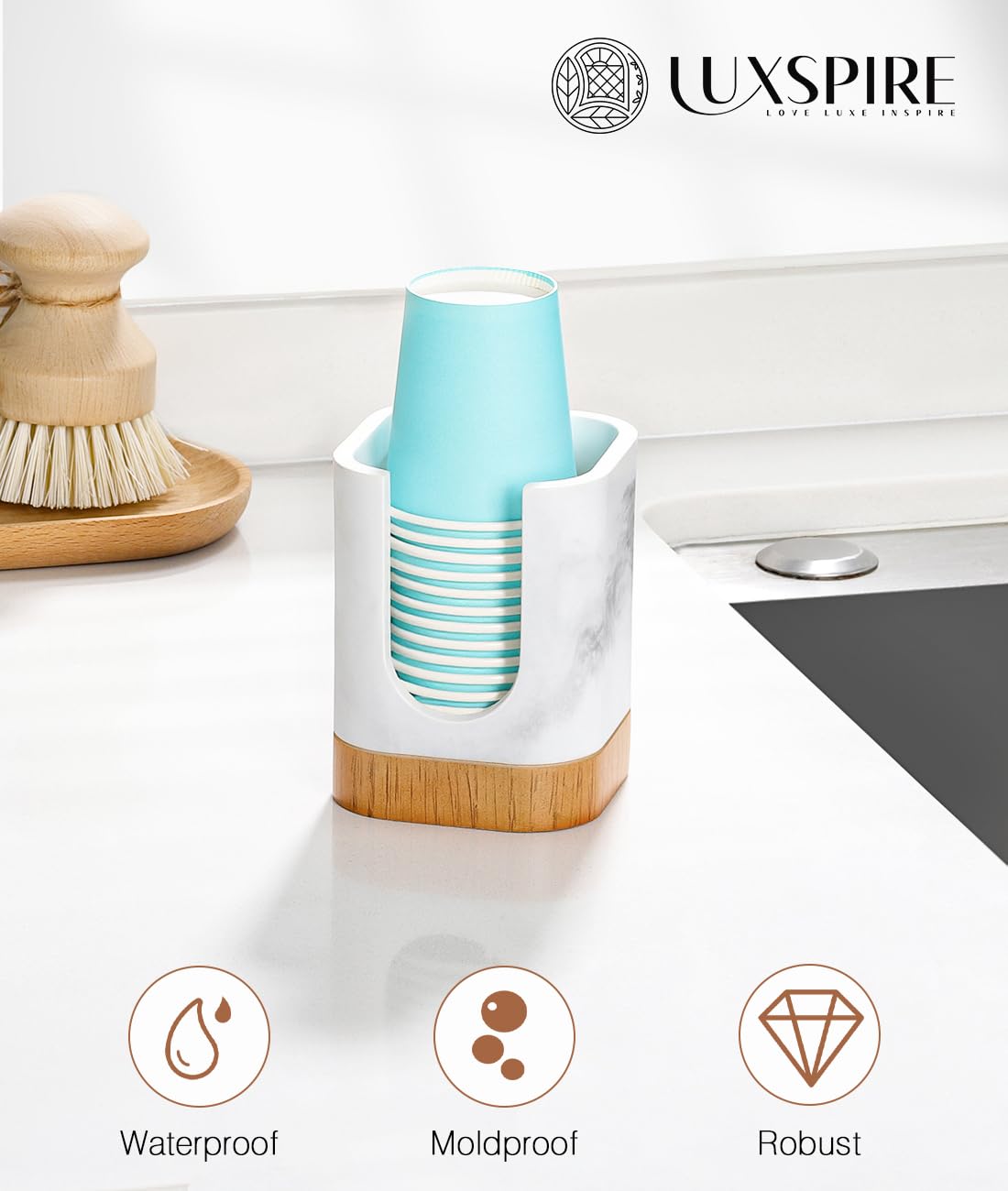 Luxspire Cup Dispenser, Gravel White Resin Holder for 3-5oz Cups
