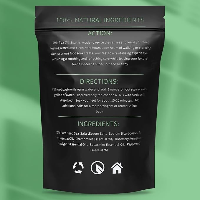 Tea Tree Oil Foot Soak with Epsom Salt, Foot Bath Salt for At-Home Pedicure, Refreshing Foot Soak for Tired Feet, Botanical Oil Blend, 16 oz