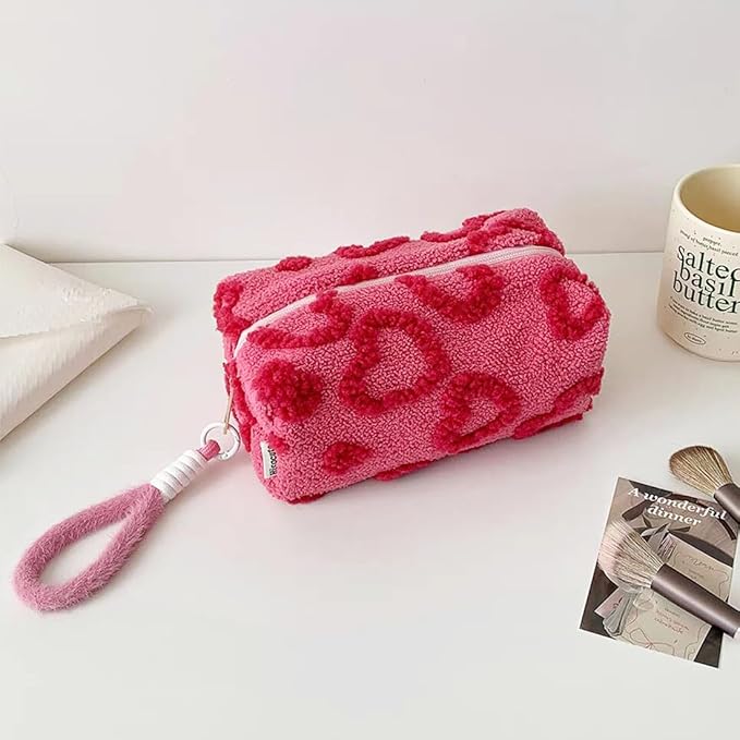 SxoSyo Plush Makeup Bags, Cosmetic Cases, Pink Heart