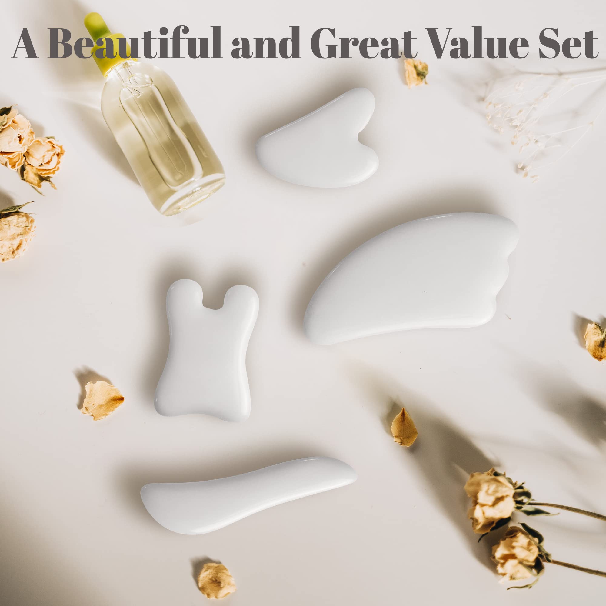 Rena Chris Guasha Massage Tool, 4 pcs Gua Sha Facial Tool, Guasha Board for SPA Acupuncture Therapy Trigger Point Treatment, Gua Sha Scraping Massage Tool (White)