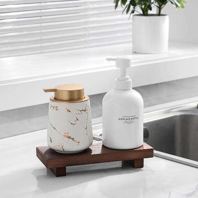 Wood Bathroom Tray Farmhouse Decor Kitchen Soap Holder, 8.7" x 3.6" Walnut