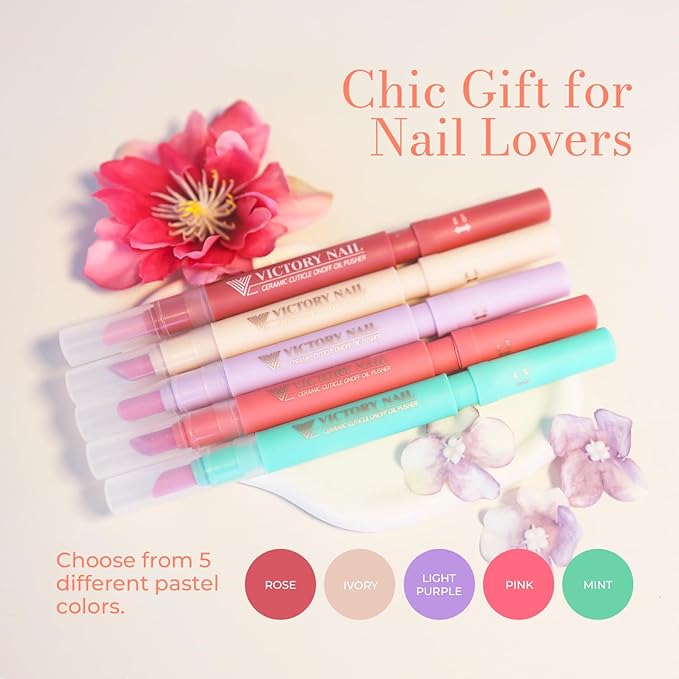 VICTORY NAIL, Cuticle Oil Pen 3-in-1 Ceramic Nail Buffer & Cuticle Remover – Moisturizing & Strengthening Nail Care for Dry, Damaged, Brittle Nails. (Pink)