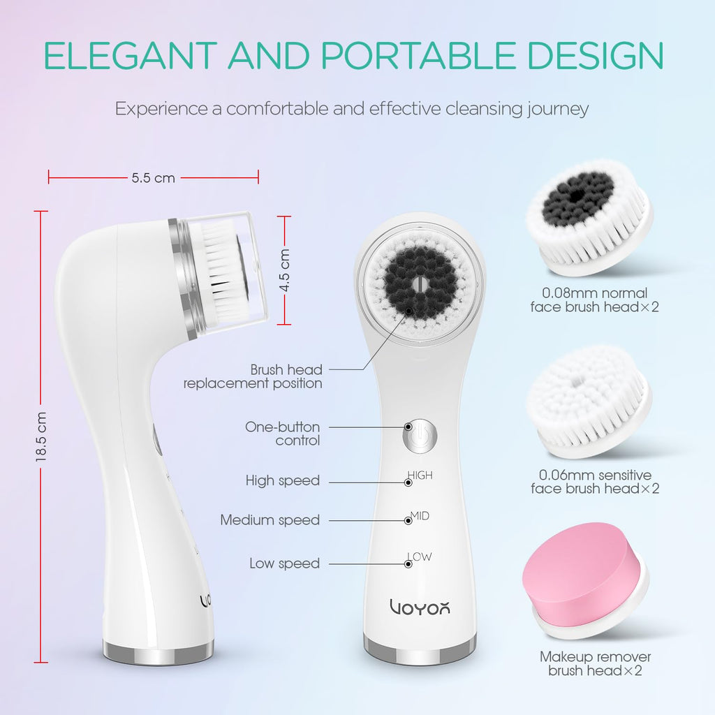 VOYOR Facial Cleansing Brush Electric, Face Brushes for Cleansing, 6 Heads
