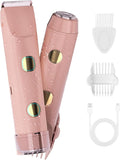 2-in-1 Bikini Trimmer for Women, IPX7 Waterproof Electric Shaver, Body Hair Trimmer & Electric Razor for Face, Lips, Pubic Area, Legs, Pink