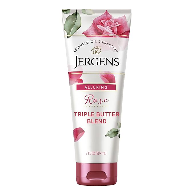 Jergens Rose Body Butter Lotion, Hand and Body Moisturizer with Camellia Essential Oil, for Indulgent Hydration, 7 Oz