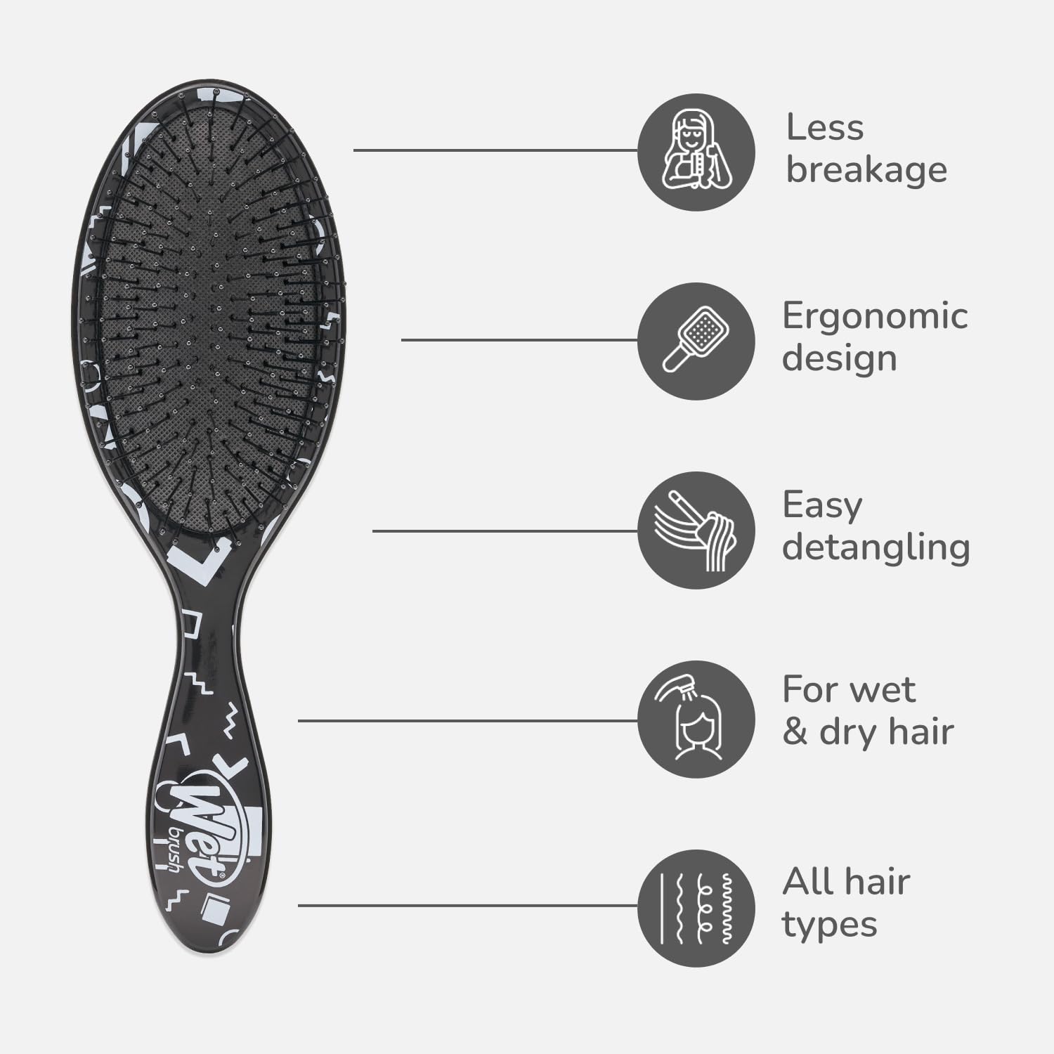 Wet Brush Original Detangler Hair Brush, Hipster Sketch, Ultra-Soft IntelliFlex Bristles, Detangling Bristles Glide Through Tangles (Wet & Dry Hair), Women & Men