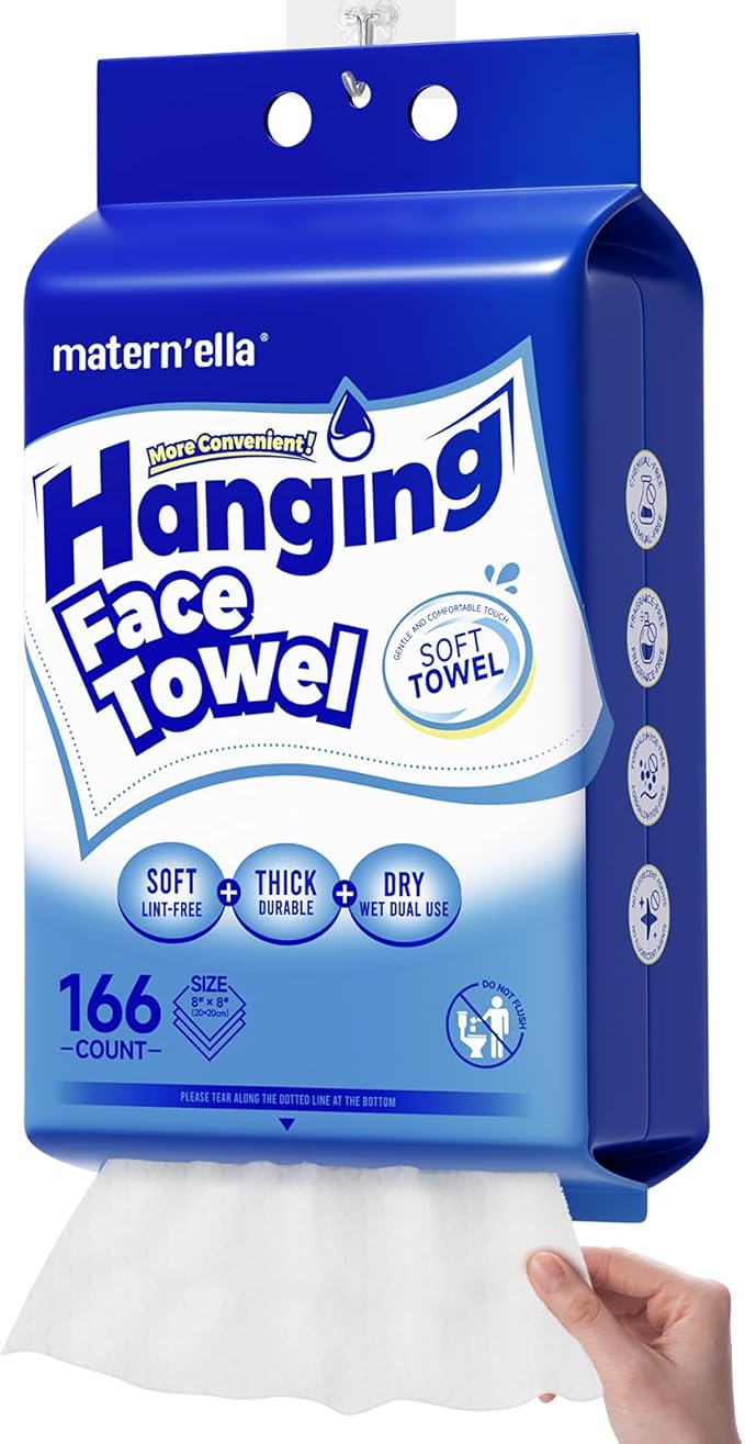 Matern'ella Clean Face Towels Disposable Facial Washcloths Hanging 166 Cts