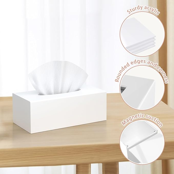 SILUT Tissue Box Cover Rectangle, Tissue Box Holder Decorative, Acrylic Tissue Box Cover, Stylish Tissue Holder for Bathroom, Home, Restaurant, Kitchen - Matte White