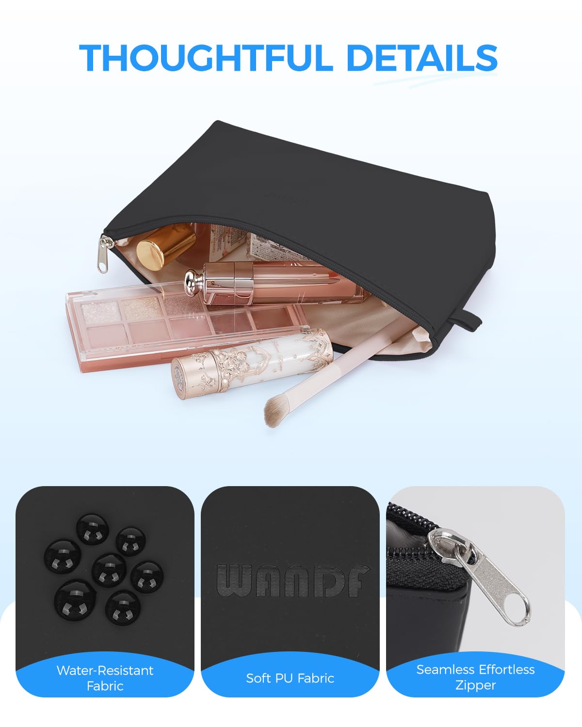 WANDF Small Makeup Bag for Purse, Small Cosmetic Bag for Women