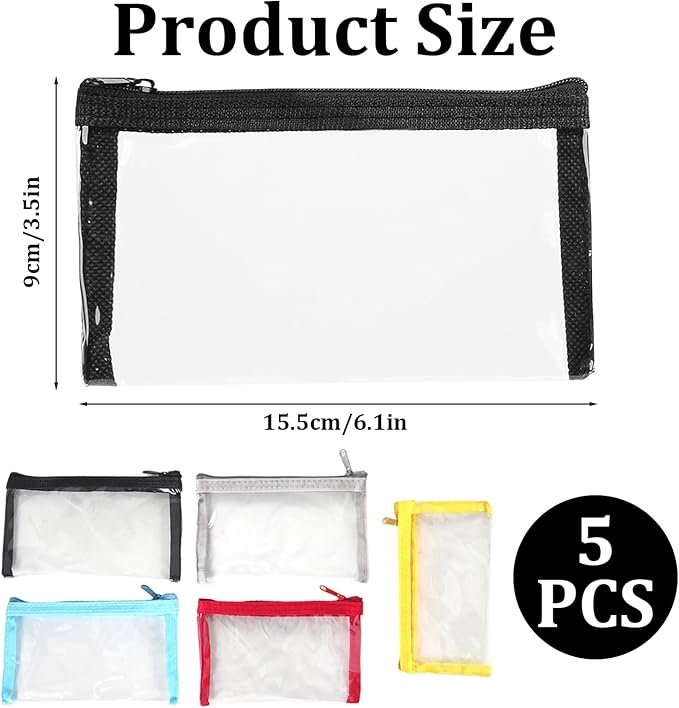 PKRFCJ 5 Pcs Small Clear Makeup Bag,Mini Clear Makeup Pouch Plastic Zipper For Purse Small Waterproof Pouch Storage For Cosmetics Jewelry And Essentials 5 Colors 6.3x3.5in