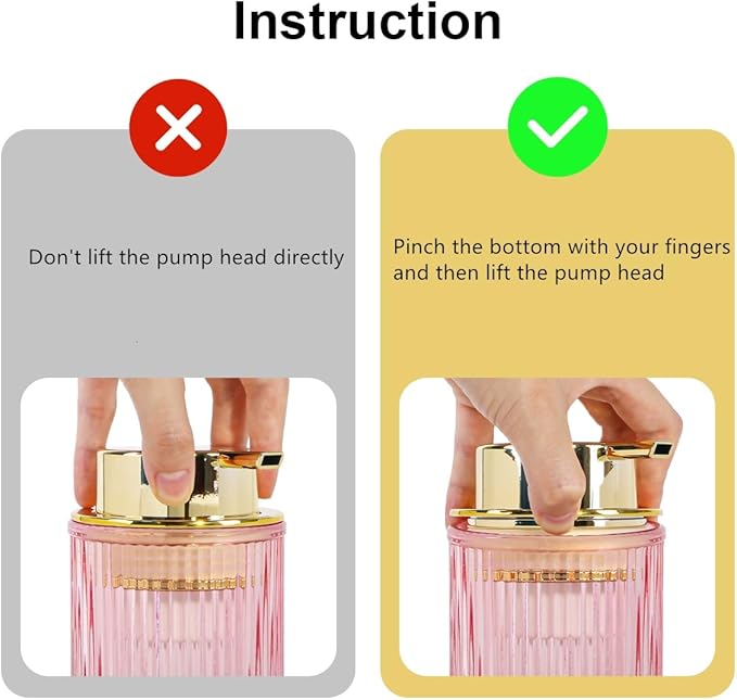 Tonxus Foaming Soap Dispenser, 12 Oz Pink Glass Foam Hand Soap Dispenser, Refillable Glass Foam Pump Bottle Container Decorative Slim Ribbed Bottle for Bathroom and Kitchen