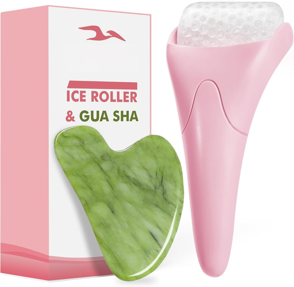 Gua Sha & Ice Roller for Face, Small Gifts, Facial Tools for Puffiness and Redness Reducing Skin Care Routine, Self Care Massage Gift for Women Men