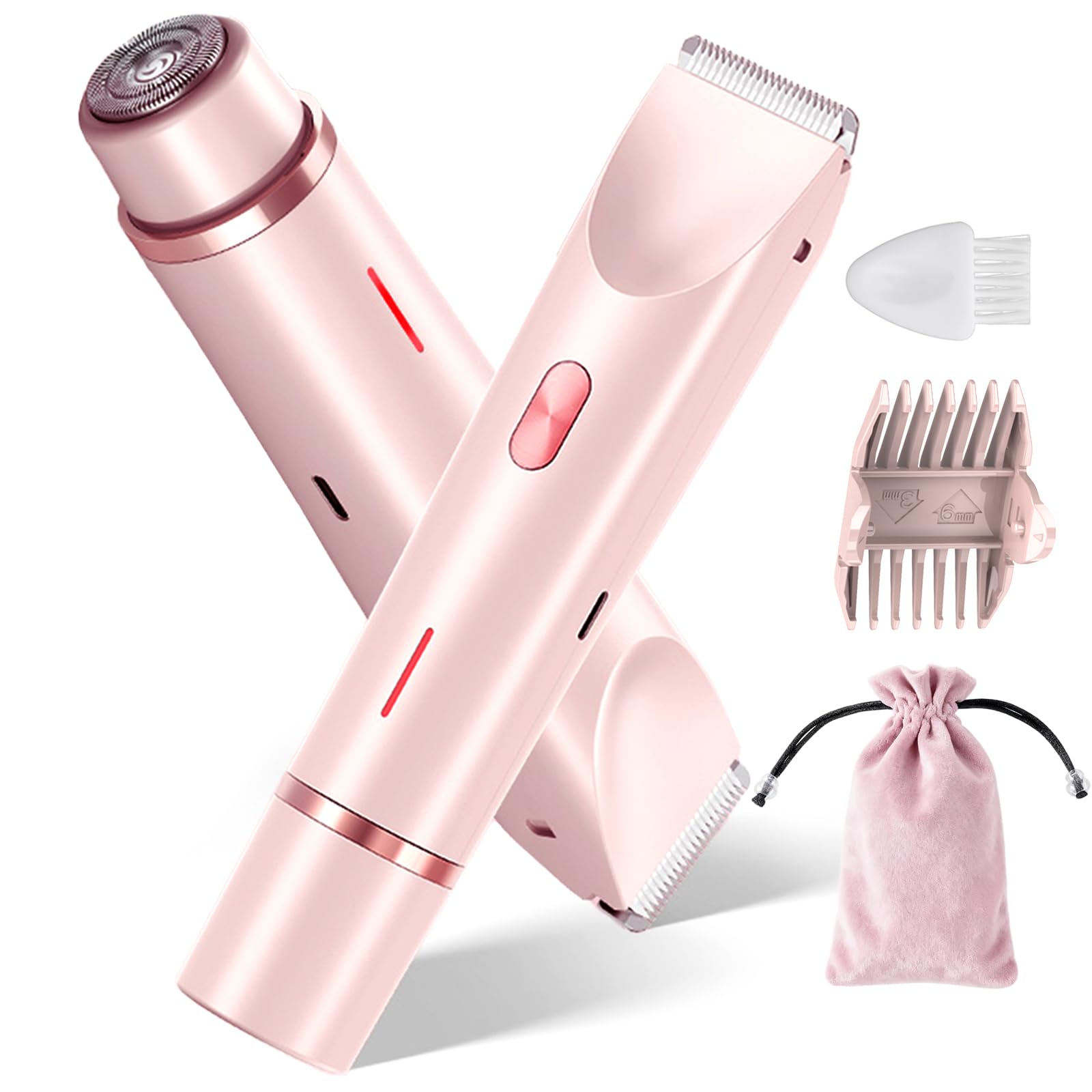 Bikini Trimmer for Women, 2-in-1 Dual Head Electric Razors for Women Pubic Hair, Waterproof Body Hair Trimmer and Face Shaver, Rechargeable Hair Removal for Bikini Legs Arm Sensitive Skin