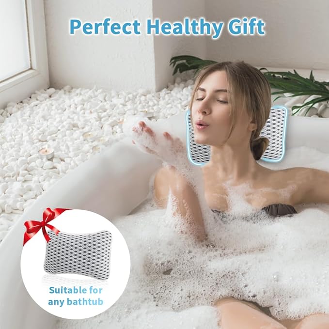 Conbella Luxury Bath Pillows for Tub, Slip Resistant Waterproof Bath Pillows for Tub Neck and Back Support with 2 Strong Suction Cups, Relaxing Spa Essentials