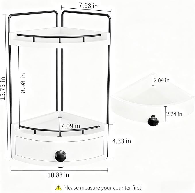 Aollewoiti 2-Tier Corner Bathroom Counter Organizer with Drawer, White
