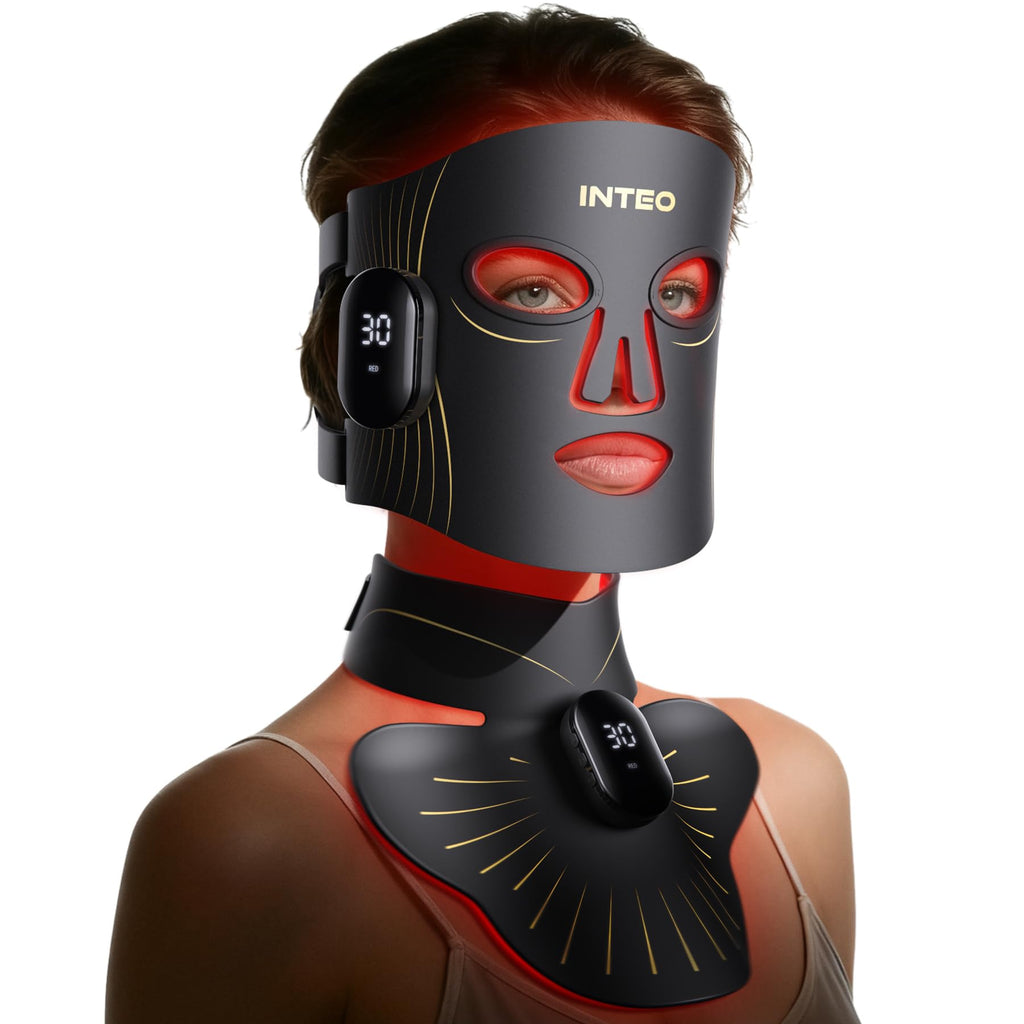Red Light Therapy Mask for Face & Neck, Wireless LED Face Mask, 4 Modes