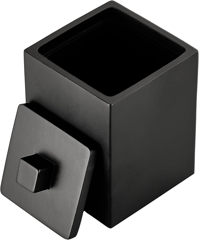 Joitsvia Resin Square Canister with Lid, Bathroom Qtip Holder, Cosmetics Makeup Accessories Storage for Makeup Sponge Bath Salts Storage Christmas Birthday Anniversary, Matte Black