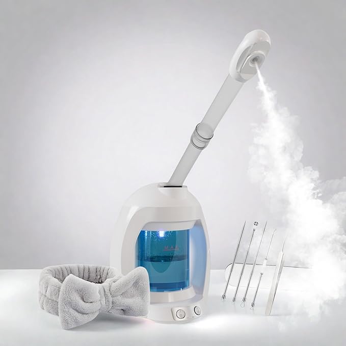 Facial Steamer, Nano Ionic Face Steamer for Facial Deep Cleaning, Hair Steamer Facial Steamer Professional, Facial Steamers for Home Facial Spa, White