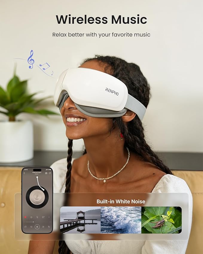 RENPHO Ultra-Quiet Eye Massager with Heat, Lightweight Eye Mask FSA Eligible HSA Face Massager Relax Reduce Strain Improve Sleep Eyeris Zen, Mothers Day Birthday Gifts