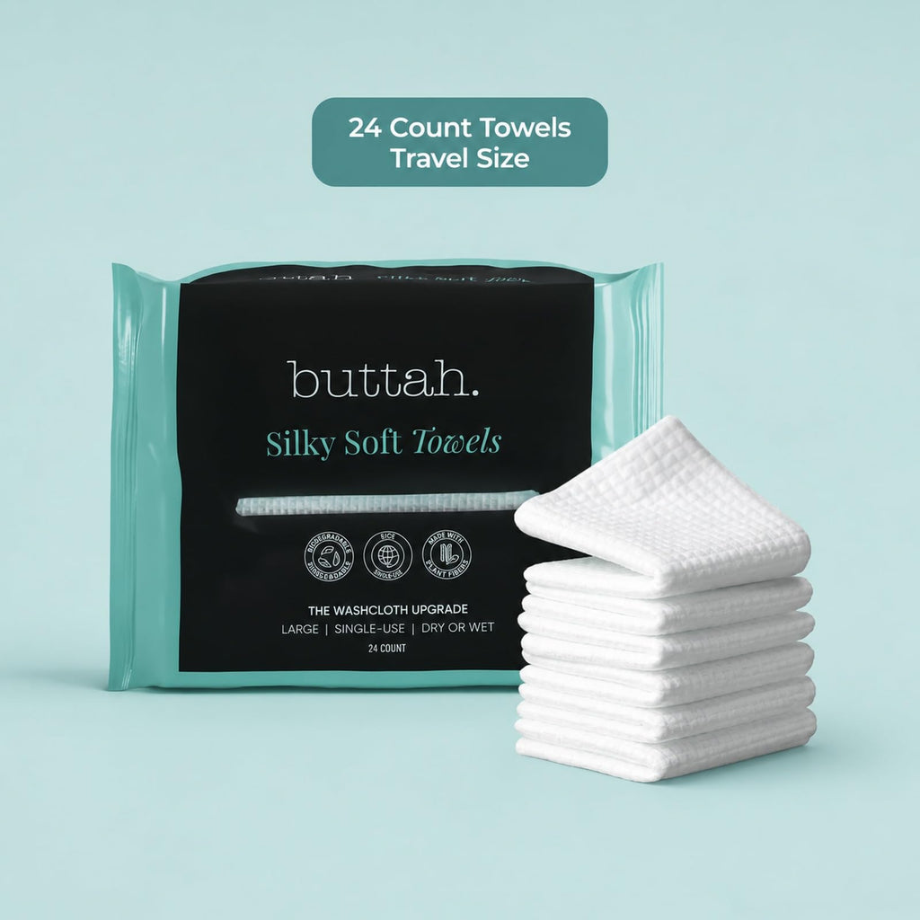 Buttah Skin Disposable Face Towels, 50 Count – Extra Thick, Soft, Large Towels for Sensitive Skin, Travel, and Makeup Removal