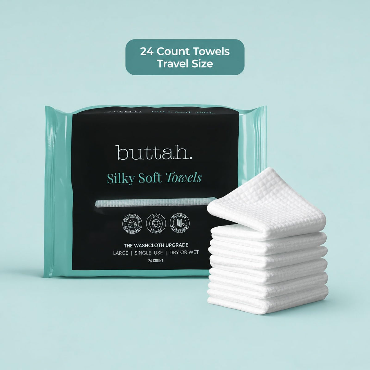 Buttah Skin Disposable Face Towels, 50 Count – Extra Thick, Soft, Large Towels for Sensitive Skin, Travel, and Makeup Removal