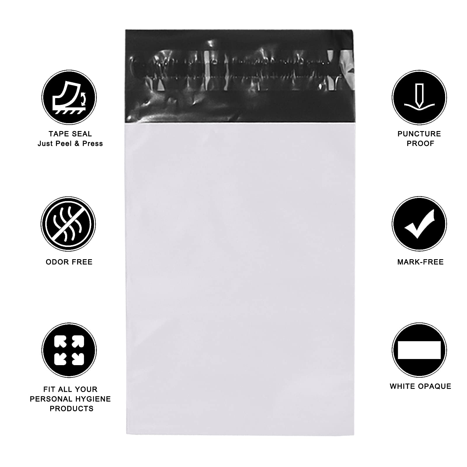 Feminine Personal Disposal Bags,5 * 8 inches Tampon Pack of 100 White Opaque Seal Discreet Disposal Bags for Tampons,Sanitary Pads,Sanitary Liners(with Black Storage Bag)