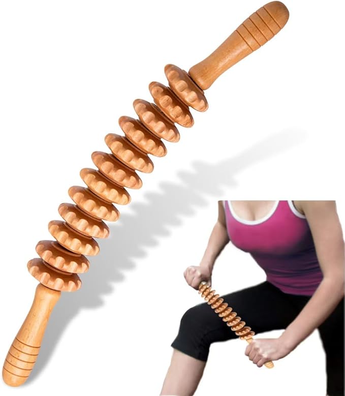 DAOZWUBGIH Curved Wood Therapy Massage Roller Tools,Lymphatic Drainage, Cellulite Massage & Wooden Muscle Roller Stick for Waist and Thigh, Stomach Rolling Massager Tool （with White Box）