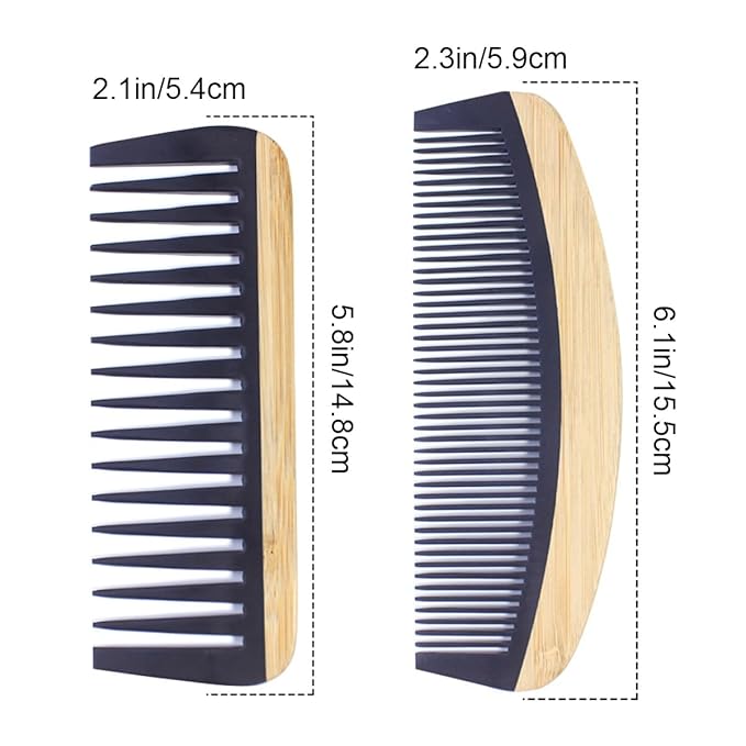 2PCS Natural Handmade Bamboo Hair Combs for Women Men, Anti-Static for All Hairstyles & Beard