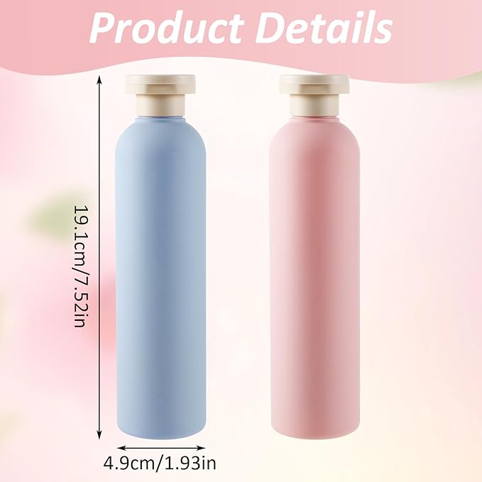 Molain 2-Pack Squeeze Bottles, 260ml Plastic Refillable Travel Containers with Flip Cap - Leak Proof for Shampoo, Creams, Lotion, Conditioner (Blue + Pink)