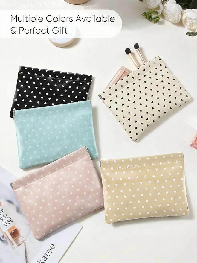 Ksriylm Hearts Leather Makeup Pouch Set for Women Small Make Up Bag for Purse Waterproof Initial Makeup Cosmetic Bags Pouches for Purse Aesthetic Travel Toiletry Bag,Light Brown