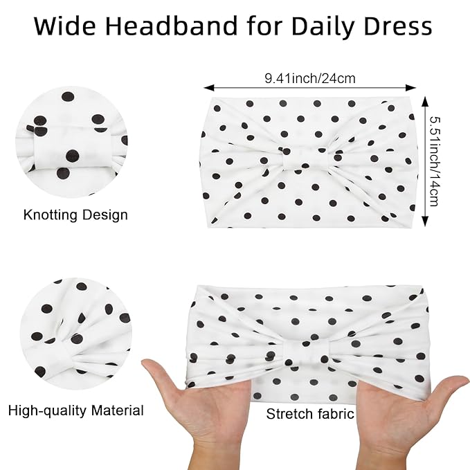 Huachi 4 Packs Polka Dot Headbands for Women Wide Knotted Non Slip Fashion Vingate 1950s Head Bands for Women’s Hair Large African Bandana Hairbands Yoga Running Sports Workout Thick Turban