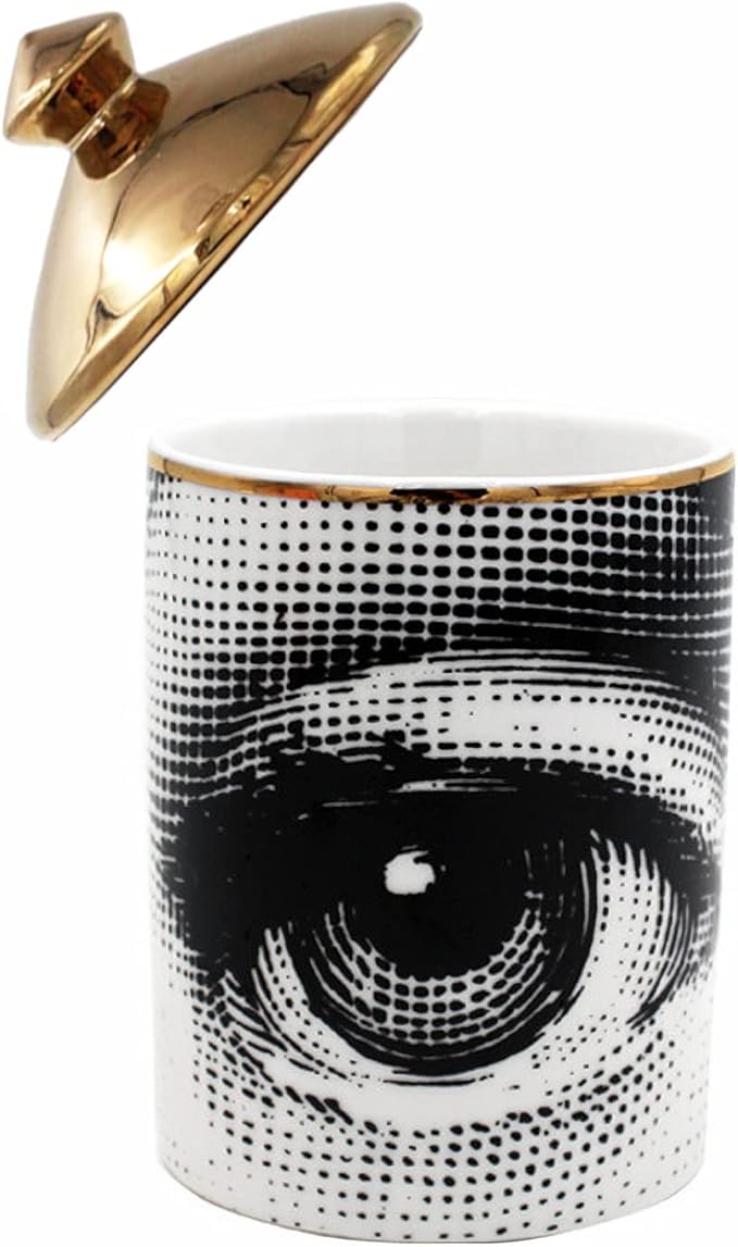 Big Eye Starry Sky Aromatherapy Candle Jar with Lid Ceramic Makecup Cotton Swab Holder Home Deocrative Bottler, Home Fireplace Kitchen Dining Decor for Living Room Knick Knacks Candle Holders (F5)