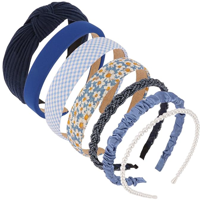 AHONEY 7 Pack Navy Blue Headbands for Girls Women Dark Blue Soccer Headbands Trendy Non Slip Hairbands Cute Hair Accessories Multi-style Preppy Headband Pack Diademas Para Mujer