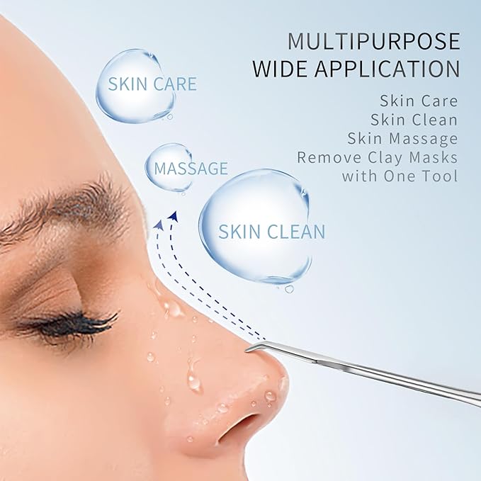 AUSOMTEK Blackhead Remover Tool & Facial Pore Cleaner, Dual-Ended Stainless Steel Face Spatula for Skin Care Routine, Includes Cyan PU Case
