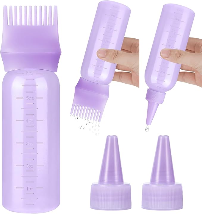Pimoys Root Comb Hair Dye Oil Applicator Bottles For Scalp Brush, Purple