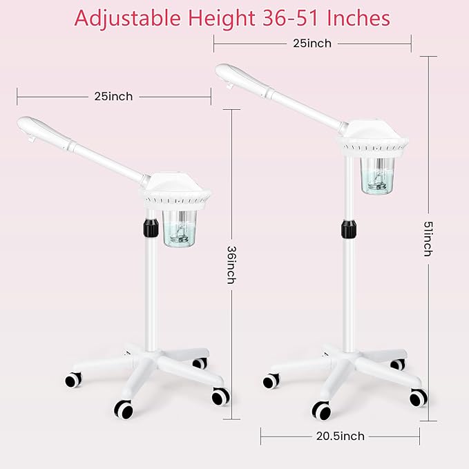 Facial Steamer Professional for Deep Cleansing and Hydration, Face Steamer for Estheticians with Adjustable Height, Spa Ozone Steamer on Wheels, Suitable for Home and Beauty Spa Salon Use