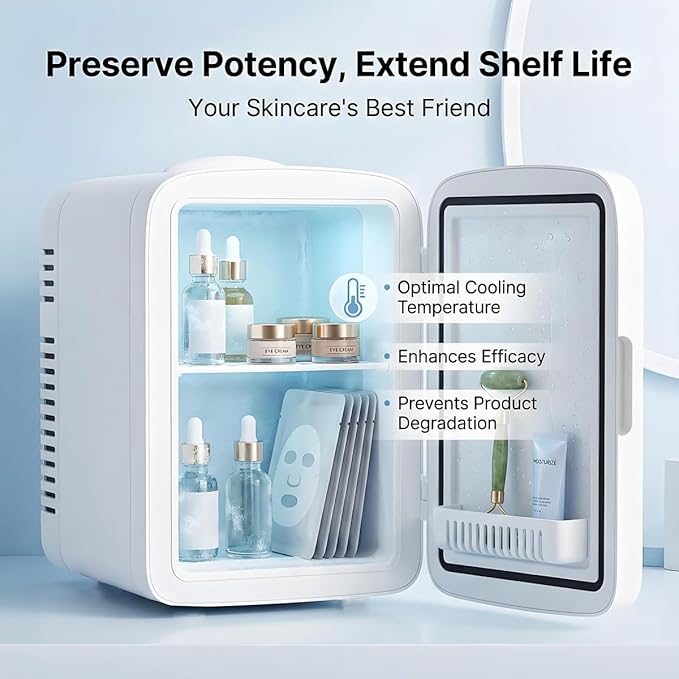 Lispin 4L Mini Skincare Fridge with Dimmable LED Mirror, Portable Beauty Refrigerator for Makeup, Cosmetic, Personal Small Refrigerator with Cooler and Warmer for Bedroom, Office and Car