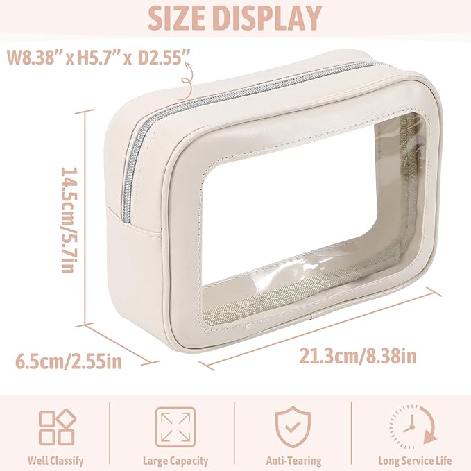 YOPCDJ 3PCS Clear Toiletry Bag,TSA Approved Travel Pouch with Zipper for Cosmetics and Toiletries，Diaper Bag Organizer Pouch Set, Purse Organizer and Clear Car Bag for Women and Kids