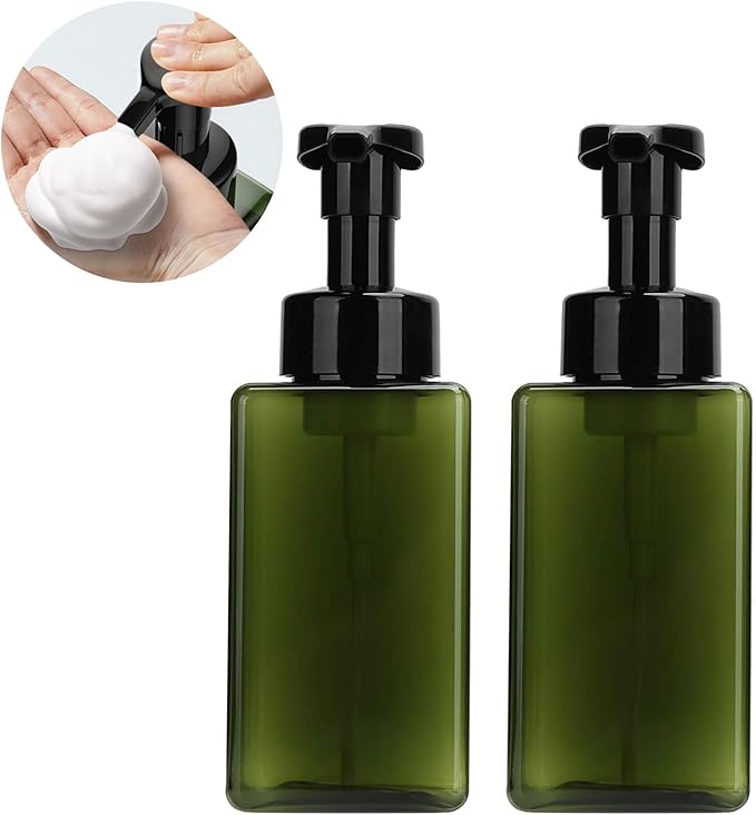 2 PCS-Foaming Soap Dispenser, Hand Soap Dispenser, Refillable Foam Liquid Hand Soap Empty Plastic Pump Bottle Container for Bathroom Vanities, Kitchen Sink, Hospital, Clinic（17 oz ） (Green)